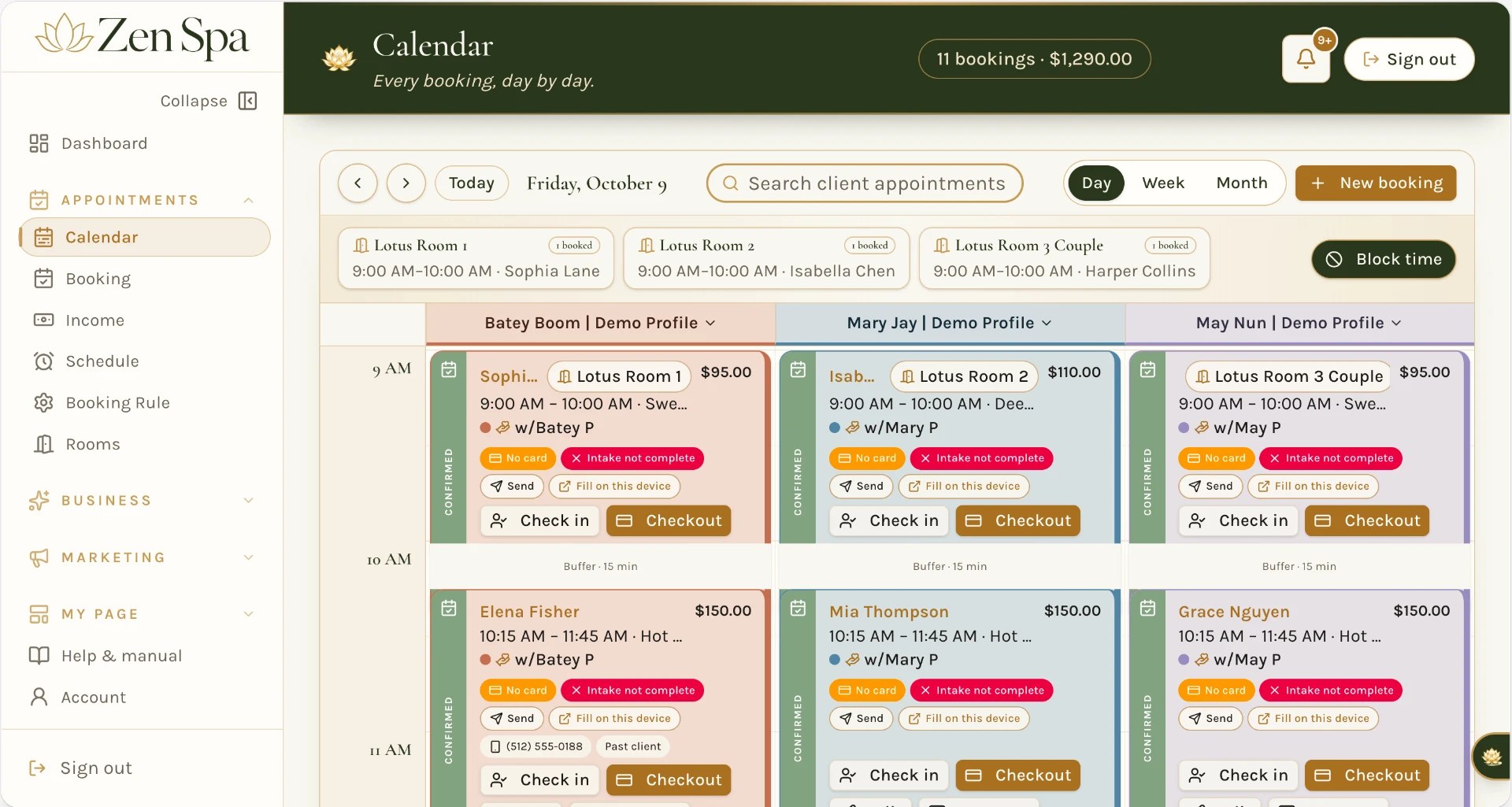 ArriveZen Booking screen