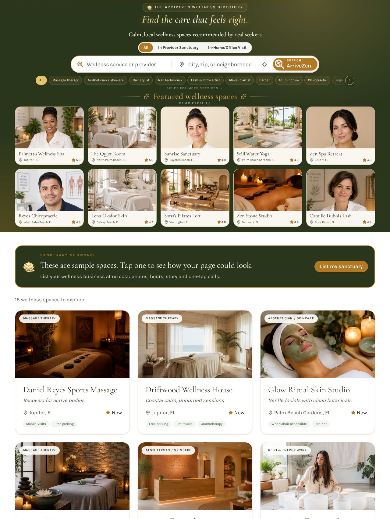 The Wellness Directory preview on ArriveZen