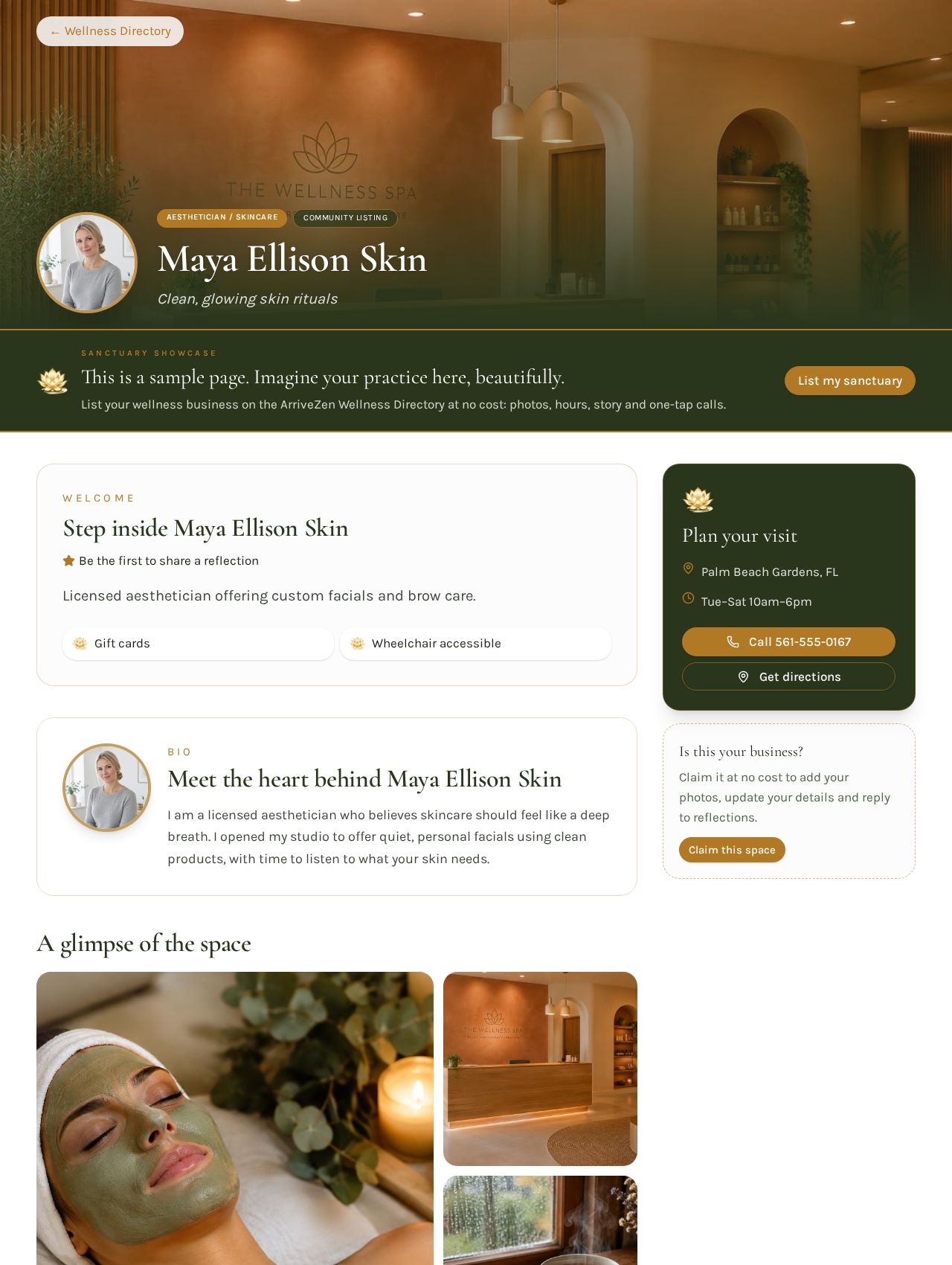 Your business page preview on ArriveZen
